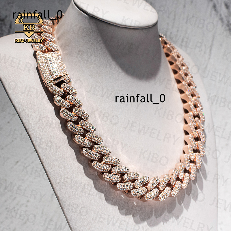 Hip Hop Chaine Jewelry Moissanite 925 Sterling Silver Rose Gold Plated 22mm Big Point Diamond Moissanite Heavy Cuban Link Chain