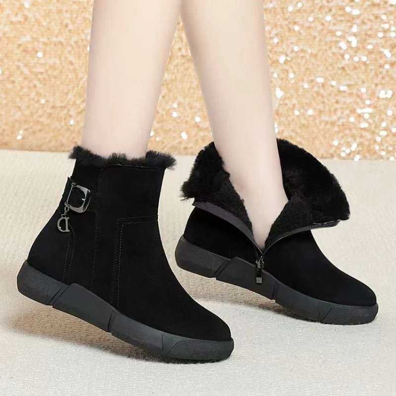 Short Winter Cow SuedeMatte LeatherFashion Boots Rubber Artificial Plush 251121
