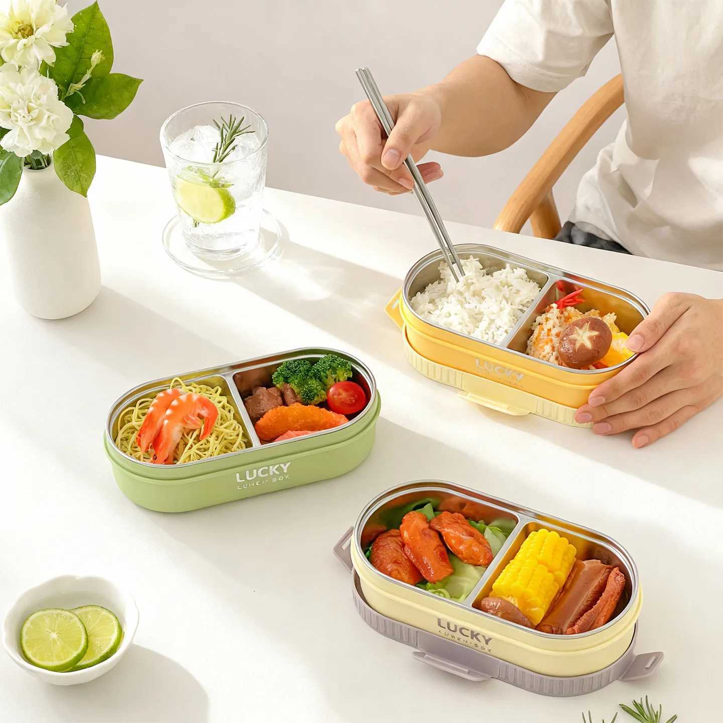 WORTHBUY 304 Stainless Steel Oval Insulated Lunch Box For Kids Student Portable Leak Proof Divided Food Container Microwave SafeM251121