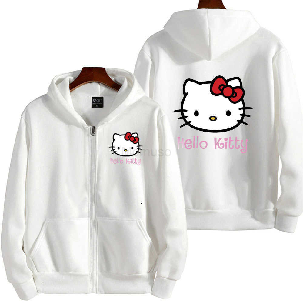 Sanrio Womens Zipper Hoodie Autumn Winter New Cute Kawaii Kitty Pattern Sweatshirt H251121