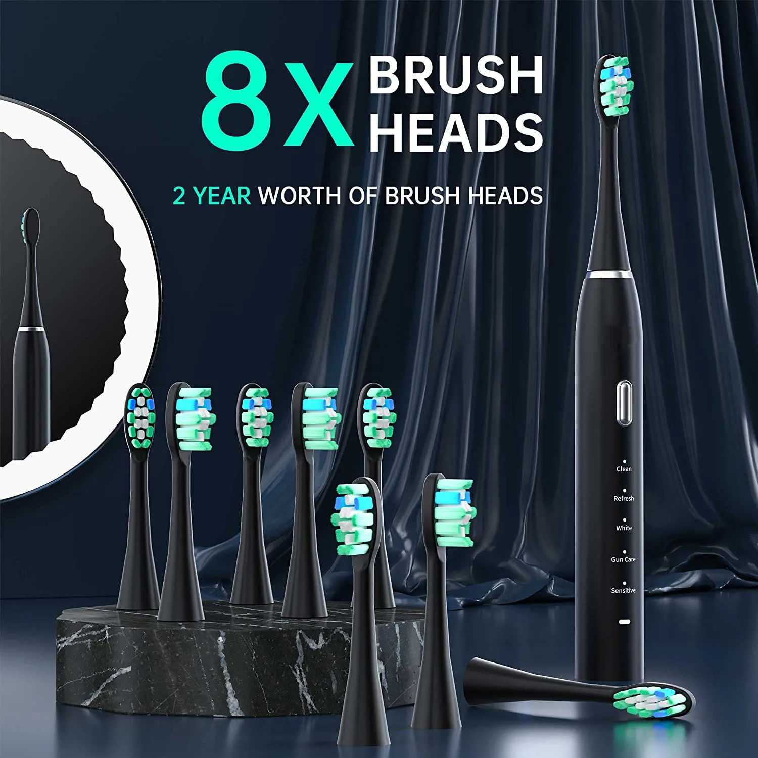 Rechargeable Electric Toothbrush 8PCS Replacement Head Smart Timing Tooth Brush 5 Modes Teeth Clean Whitening Sonic Toothbrush C251121