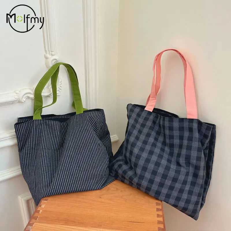 Tote Bag Luxury Designer High-Capacity Striped Korean Fashion Vintage Women Shoulder Bags Handbag Travel Bag High Quality UnisexT251121