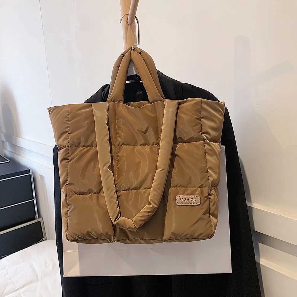 Wen Checkered Quilted Handbag Solid Color Puffer Hand Carry Bag Large Capacity Fi Autumn Winter Fem Bag Y251121
