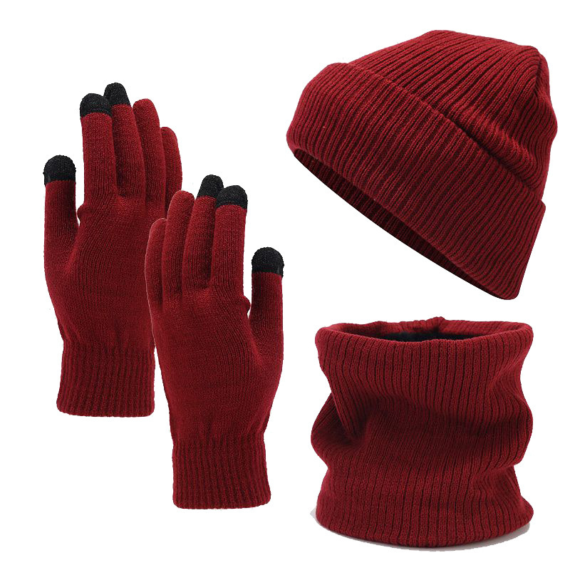 Autumn and Winter scarf New Striped Fleece-Lined Knitted Hat Scarf Gloves Three-Piece Set for Men and Women Cold-Proof Skiing Warm Set free shipping