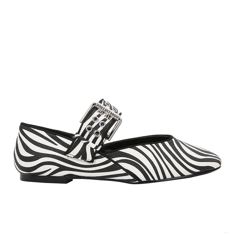 Comfort Zebra Print Mary Jane Shoe Women Fashion Round Toe Wide Strap Metal n Flats Elegant ed Casual Shoes For Ladies 251121
