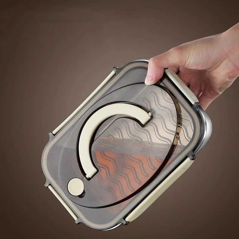 Stainless Steel Lunch Box with Handle Fresh-keeping Portable Home Kitchen Dining Storage Container Leak-proof Bento BowlM251121