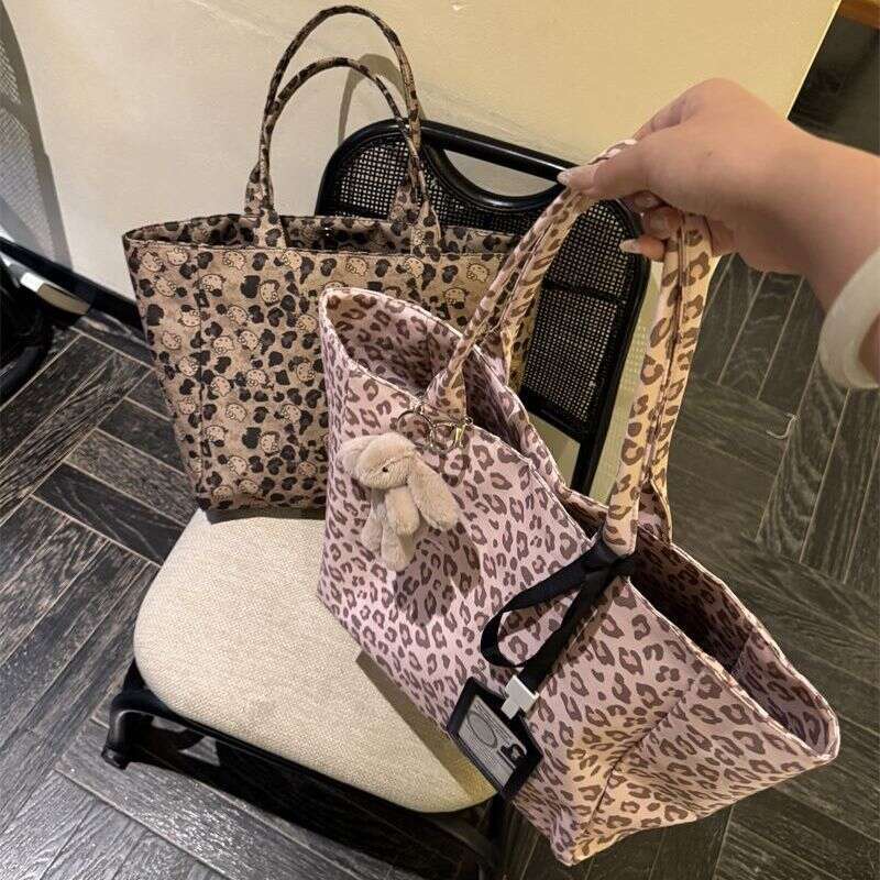 Canvas Bag Large Capacity Shopping Bag Vintage European And American Style INS Leopard Print Canvas For Girls Lazy Casual Single Shoulder C