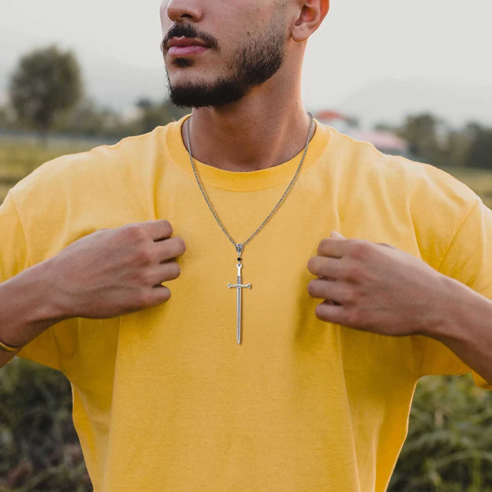 Vnox Mens Punk Rock Sword Cross Pendant Necklaces Retro Gothic Long Dagger Knife Necklace Hip Hop Jewelry for Women TeensXJ251121