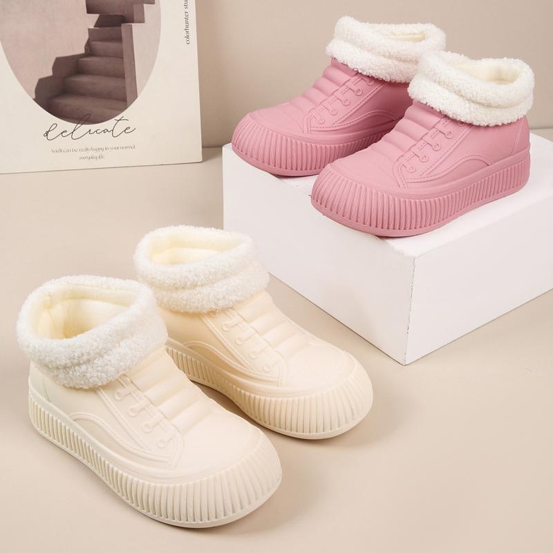 womens fashion rain boots womens thicksole heightboosting shoes womens versatile campingstyle winter boots fleecelined warm casual waterproof shoes