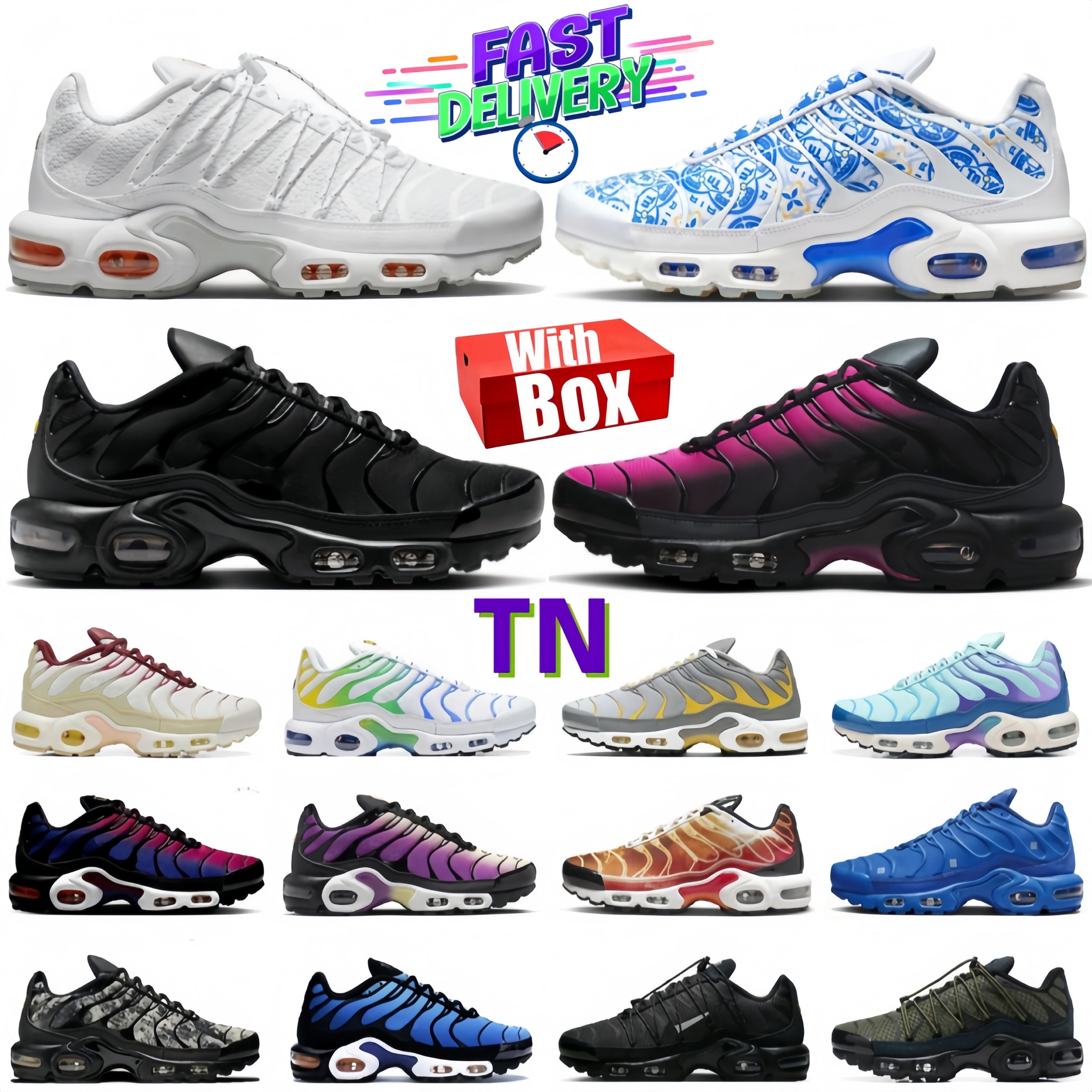 With box Tn Tns Plus Mens Running Shoes Fr. Football Federation Midnight Navy Unity Metallic Brazil Silver White Hyper Blue Dusk Men Women Trainers Sports Sneakers