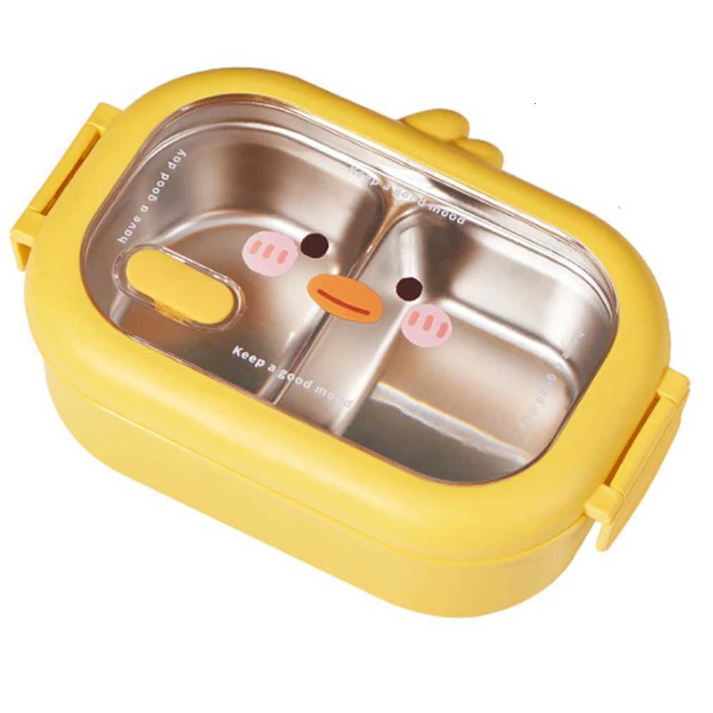 Stainless Steel Kids School Kawaii Bento Box 2 Cells Compartment Meal Box Double Side Clip for Primary Student/Office WorkerM251121