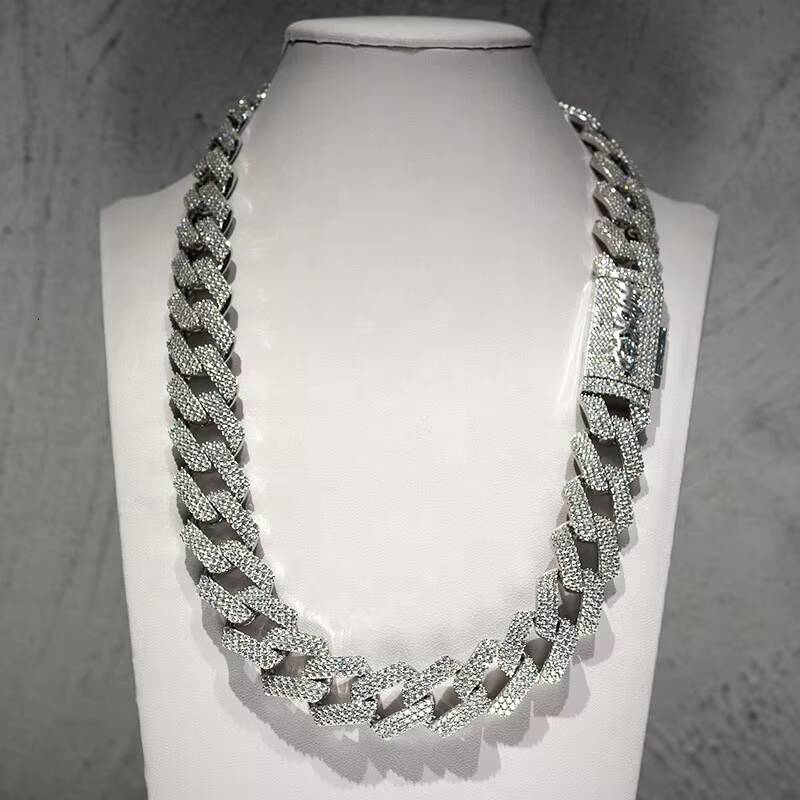 Iced Out Custom Cuban Link Chain Sterling Silver 925 Moissanite Diamond Cuban Chain Custom Moissanite Cuban Necklace Chain