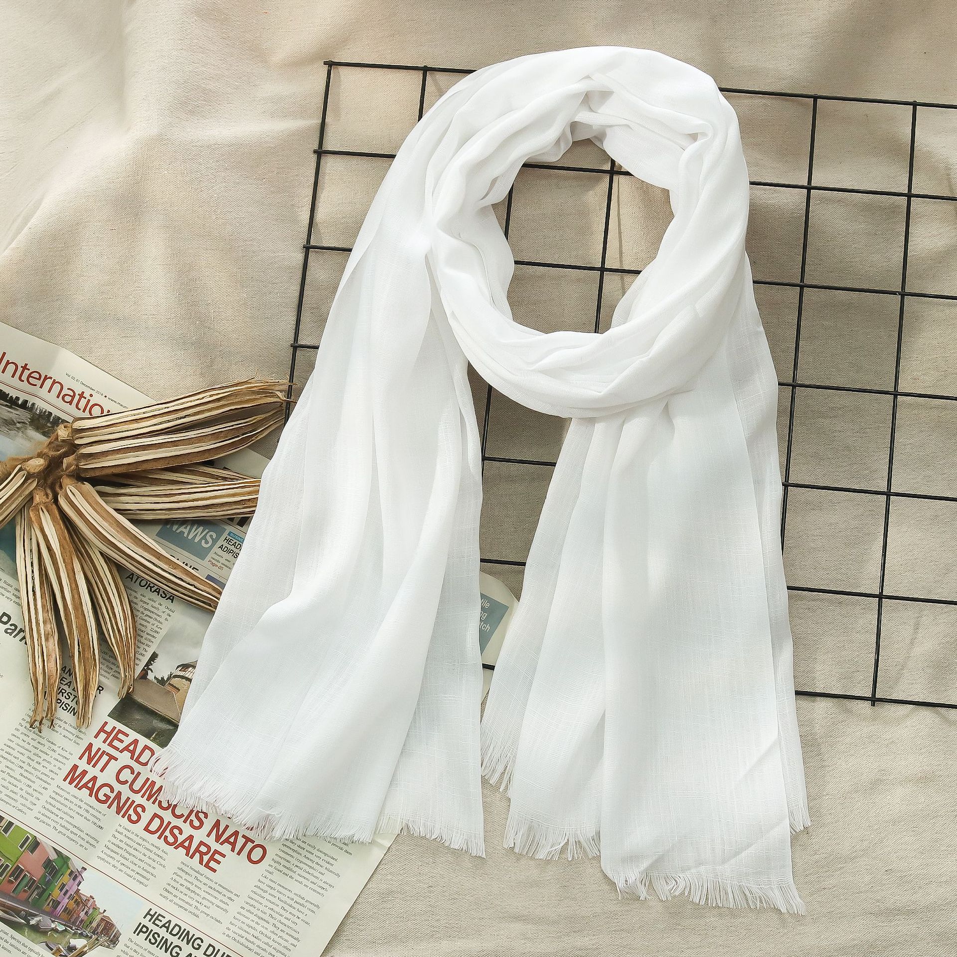 K460 Solid color bamboo cotton scarf New autumn and winter two-end detachable single color medium-length scarf Women's shawl wholesale