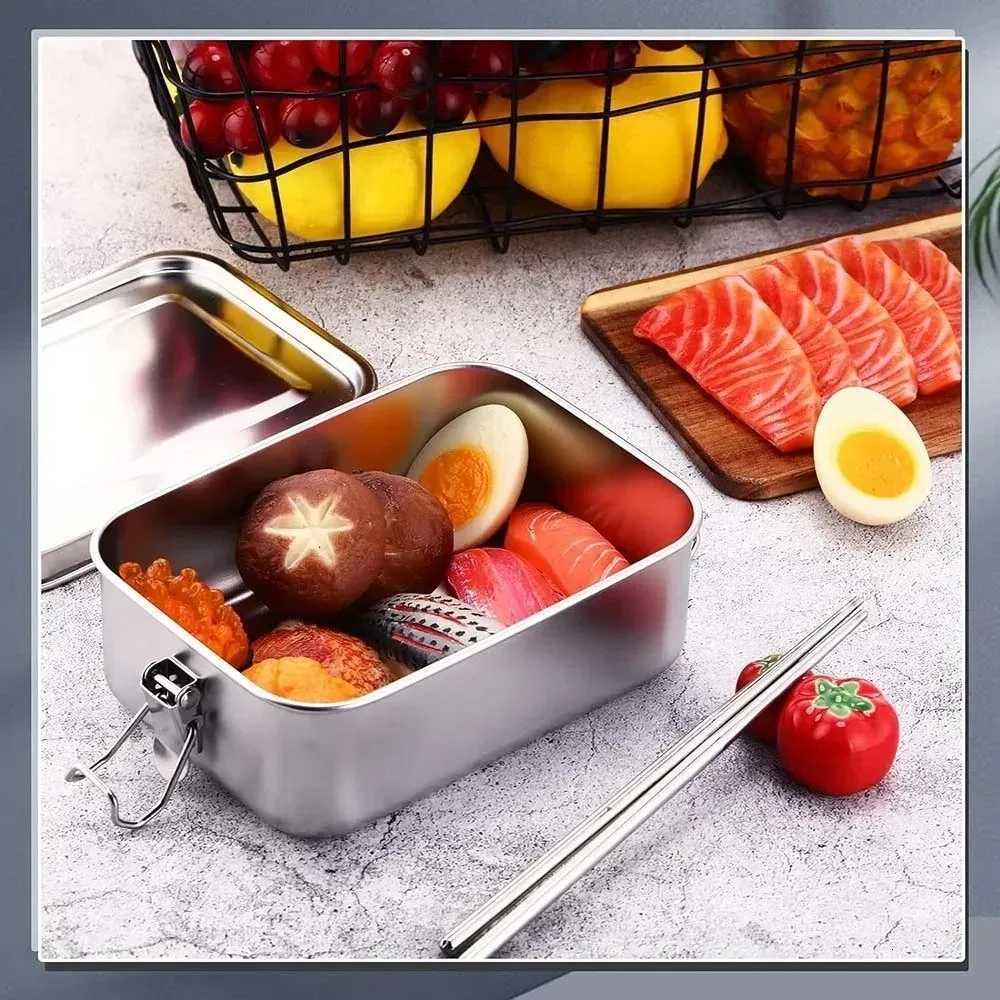 1200/2400ml Lunch Box 304 Stainless Steel Bento Box Metal Food Storage Container with Locking Clasp Suitable for Work and SchoolM251121