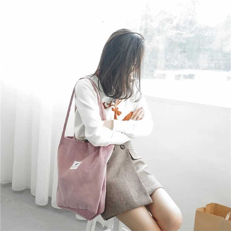 Casual Corduroy Shopping Bag High Quality Eco Friendly Reusable Handbag Lightweight Shoulder BagsT251121