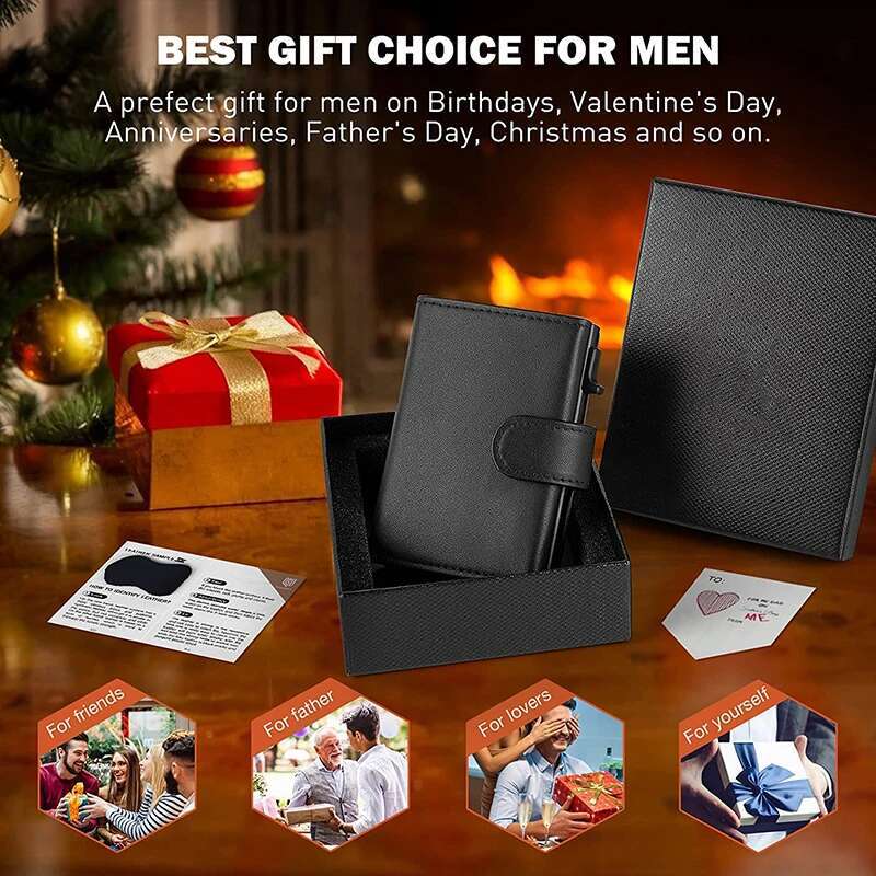 YATBEST Holder Wallet Slim Minimalist Pop Up Leather Men Wallets RFID Blocking Metal Bank Card Case With Coins Pocket Card Holder