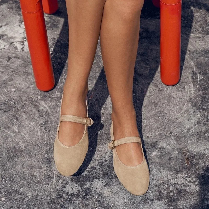 Comfort Faux Suede Ballet Flats Women Round Toe Buckle Shallow Elegant Mary Jane Shoes for Ladies Fashion ner Casual 251121
