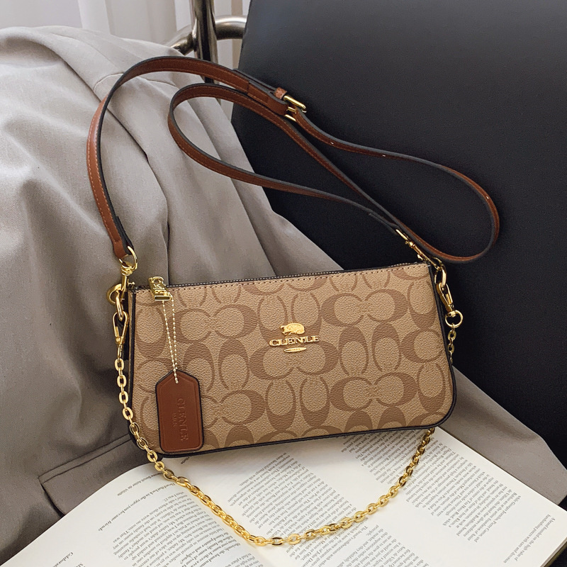 Designer bag free shipping 2025 new fashionable soft leather high-end texture printed small square bag chain bar single shoulder crossbody bag for wom