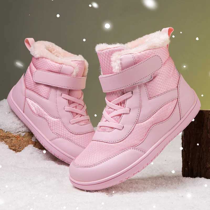 Child Barefoot Snow Boots Kids Wide Toe Boys Girls Winter High-top Warmth Waterproof Sneakers Non-Slip Outdoor Walking Snow ShoeW251121