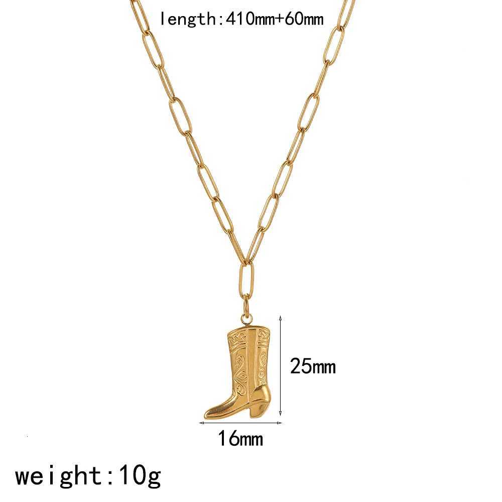 Personality Design Stainless Steel Golden Color Western Cowboy Boots Pendant Necklace for Women Charm JewelryXJ251121