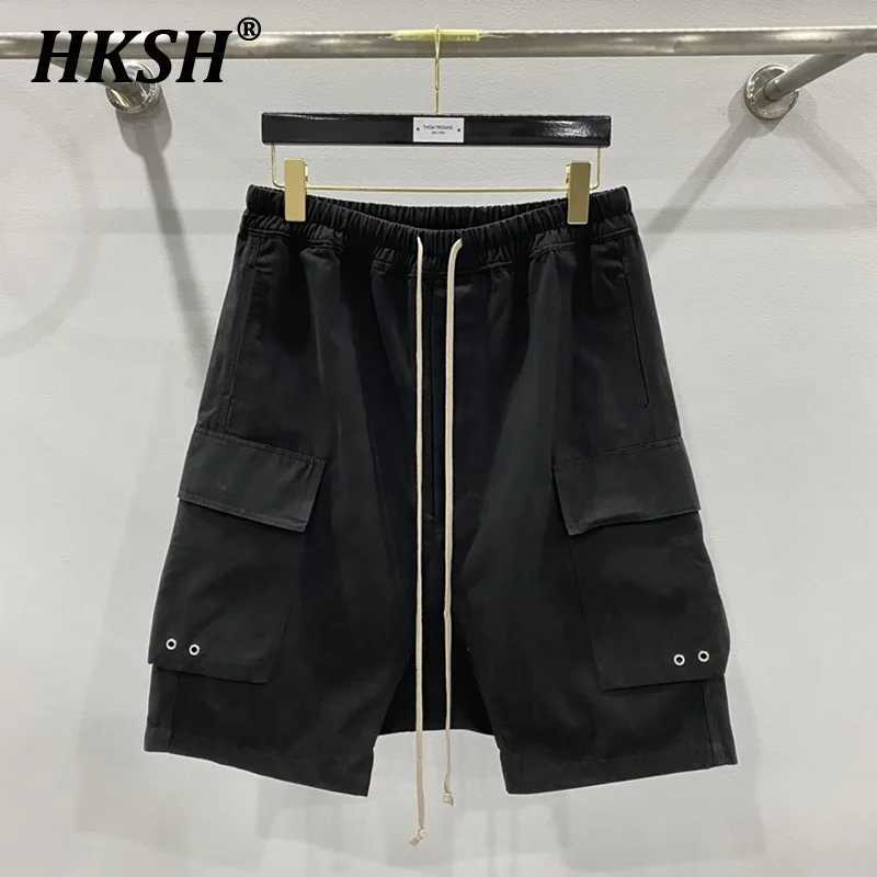 HKSH Mens Trendy Dark Punk Ro Style Classic Work Clothes Double Pocket Helen Pants Elastic Waist Shorts Fashion Street Clothing New HK0401 W250421