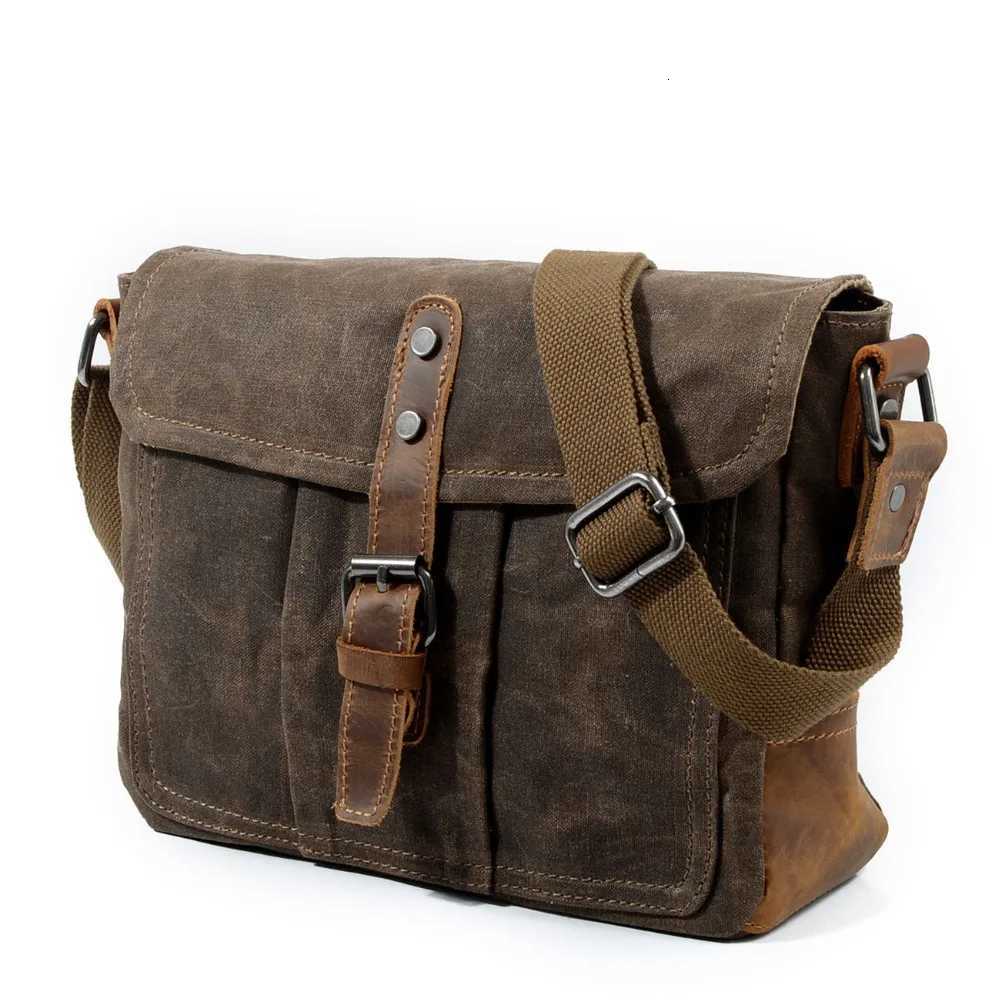 Fashion New Men Messenger Bags Casual Canvas Waterproof Simple Shoder Bag Cross Secti Oil Wax Bag Y251121