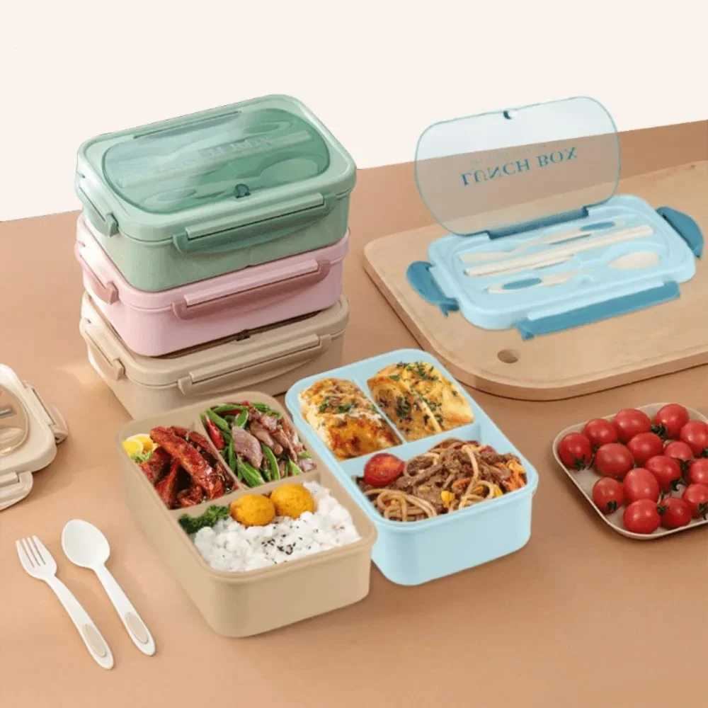 Durable With Cutlery Student Lunch Box Leakproof Microwaveable Food Storage Container Rectangular 1200ml Picnic Box CampingM251121