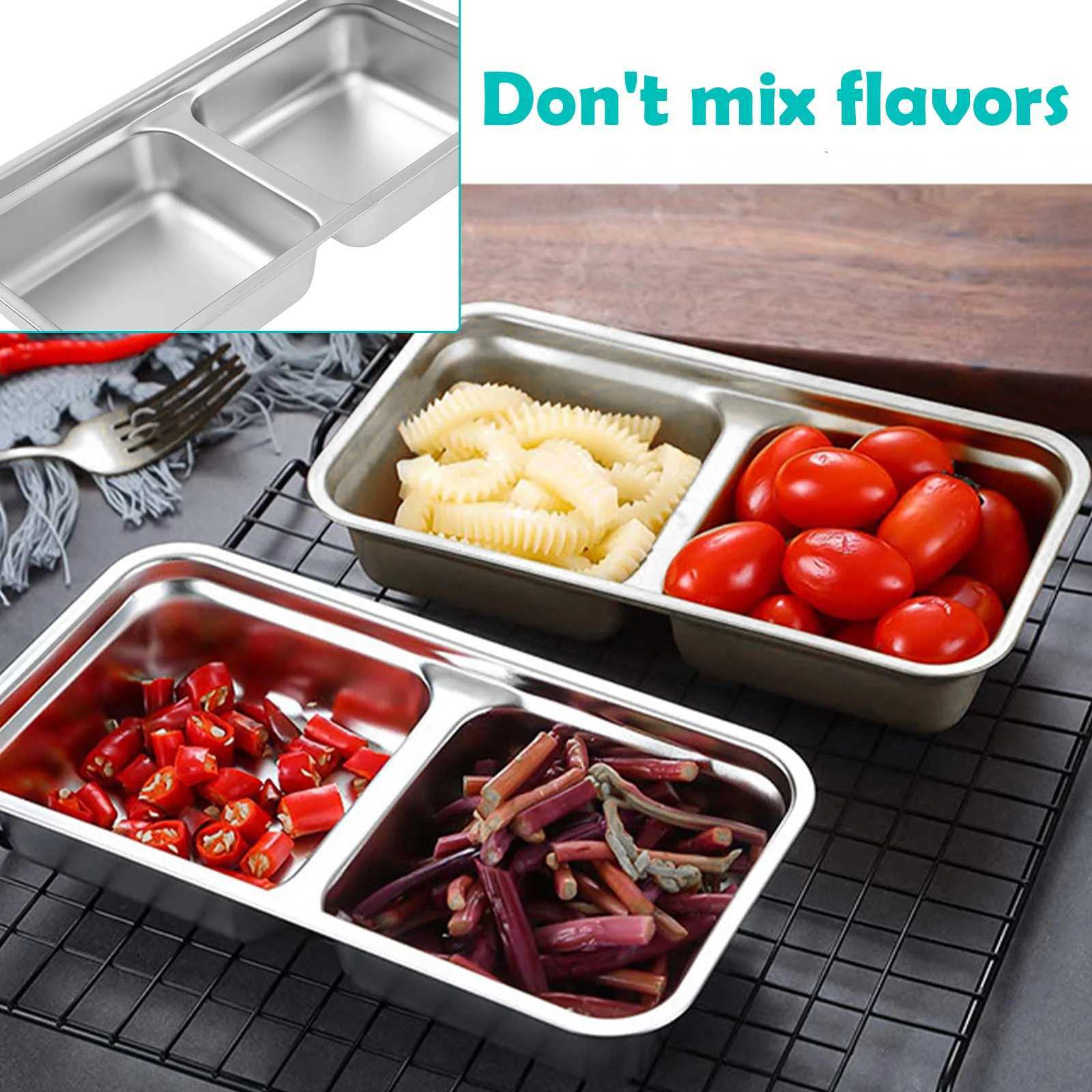 4/2Pcs Stainless Steel Snack Container with Lid 2 Grids Lunchbox Food Storage Container Camping Seasoning Container Bento BoxM251121