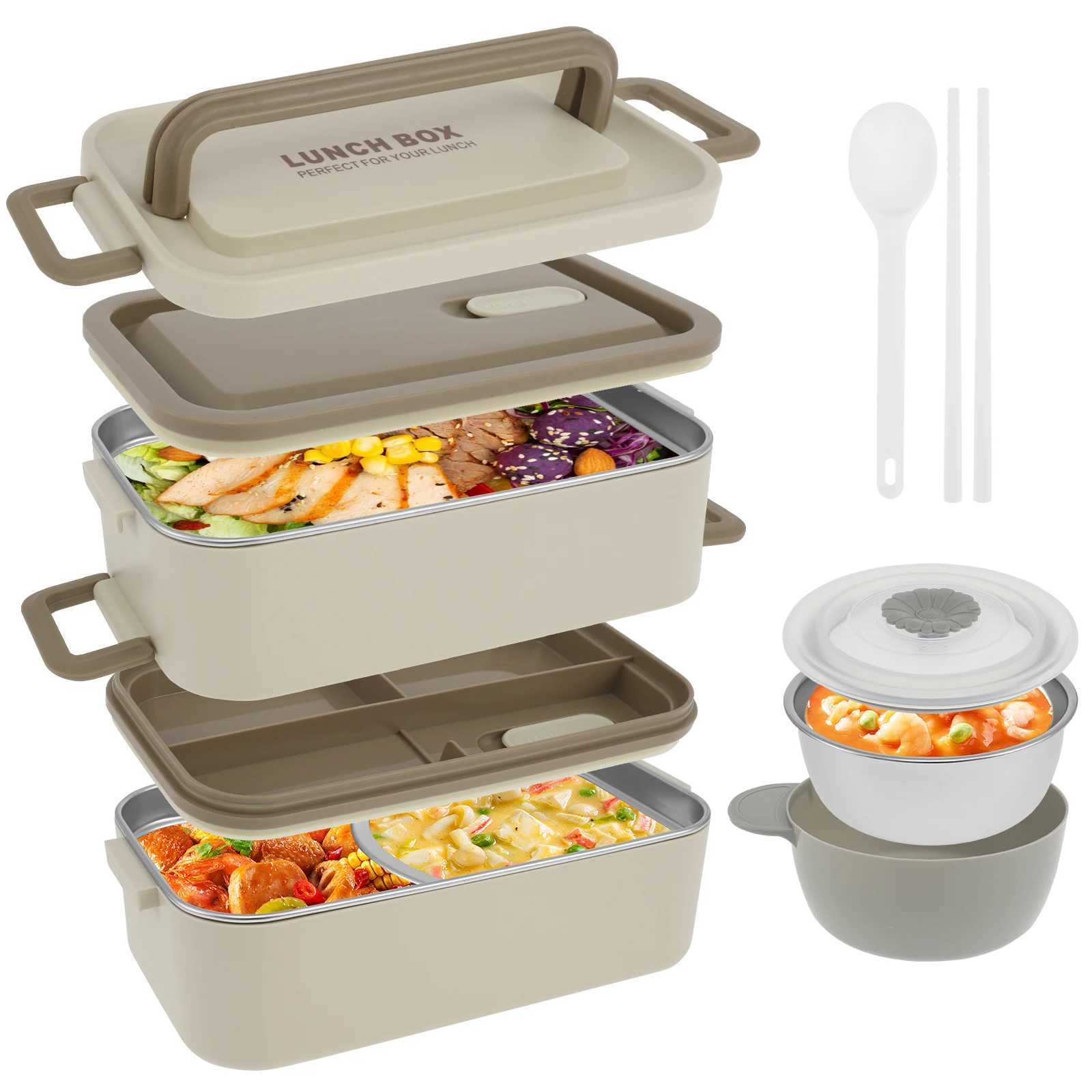 2000ML Lunch Box Microwavable Bento Box Double Layer Leakproof Stainless Steel Food Container Portable Students Adults SchoolM251121