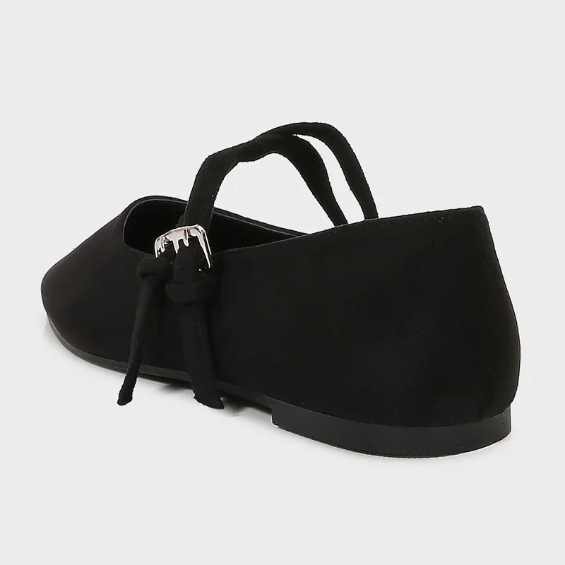 Black Cross Tied Satin Ballet Flats Women Fashion Square Toe Shallow Buckle Mary Jane Shoes Elegant Comfort ner 251121