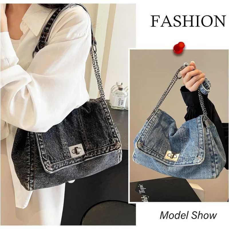 Wens Denim Shoder Bag Denim Tote Bag Adjustable Chain Shoder Strap Crossbody Bag Fi Wallet Handbag Y251121