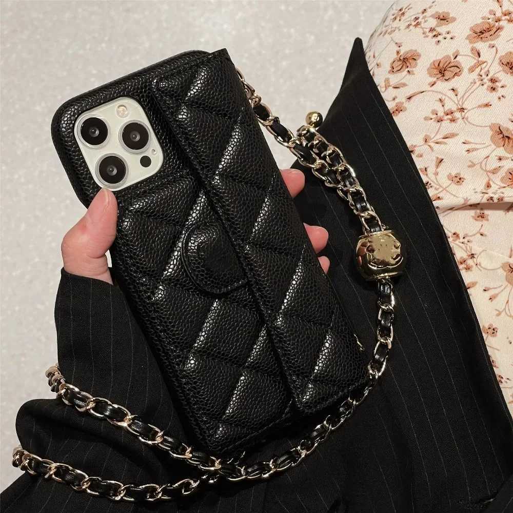 Crossbody Adjustable Lanyard Chain Phone Case for iPhone 16 15 14 13 12 Pro Max Plus Wallet Card Slot Holder Faux Leather CoverW251121