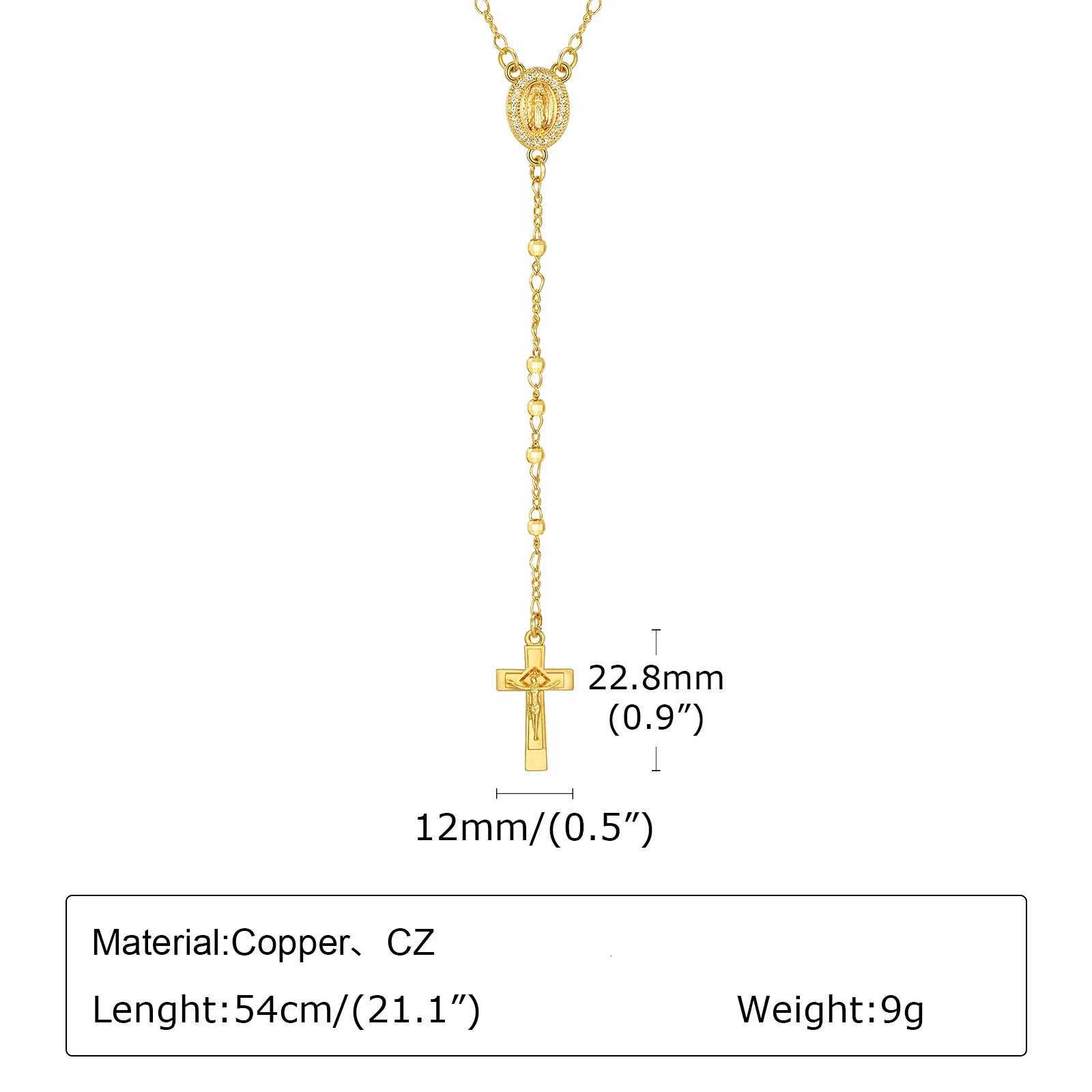 Zirconia Heart Virgin Mary Rosary Bead Cross Necklace for Women Long Chain Cross Pendant Christian Catholic Religious JewelryXJ251121