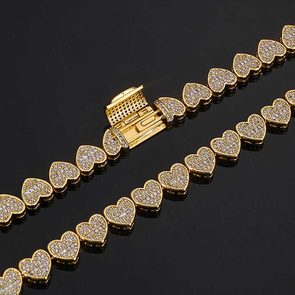 ESKEEM Jewelry New Trendy Iced Heart Baguette CZ Necklace Heart Shaped Tennis Chain for Woman Birthday GiftXJ251121