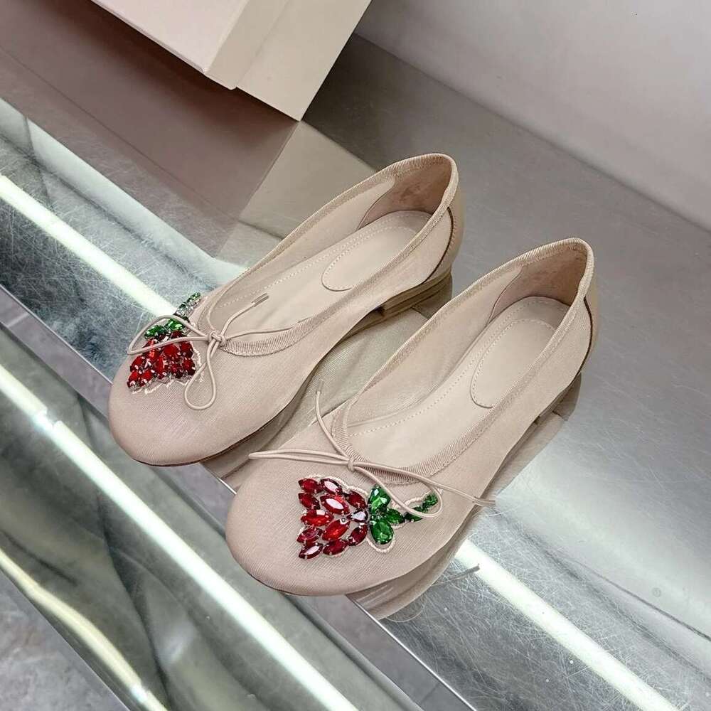 Spring And Summer 2025 New Bow Tie Decal Mesh Water Drill Flat Single-Layer Slip-Ons Shallow Crystal Retro Ballet Shoes