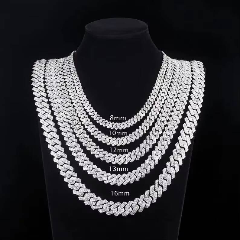 Hot Sale Hip Hop Jewelry 10mm Pendant Necklace Chain 925 Sterling Silver Moissanite Cuban Chain Necklace for Men Women