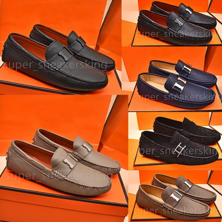 Designer Loafers Men Dress Shoes Genuine Leather suede Metal buckle Luxury Brand Mens Moccasin Breathable Casual Shoes size 38-46