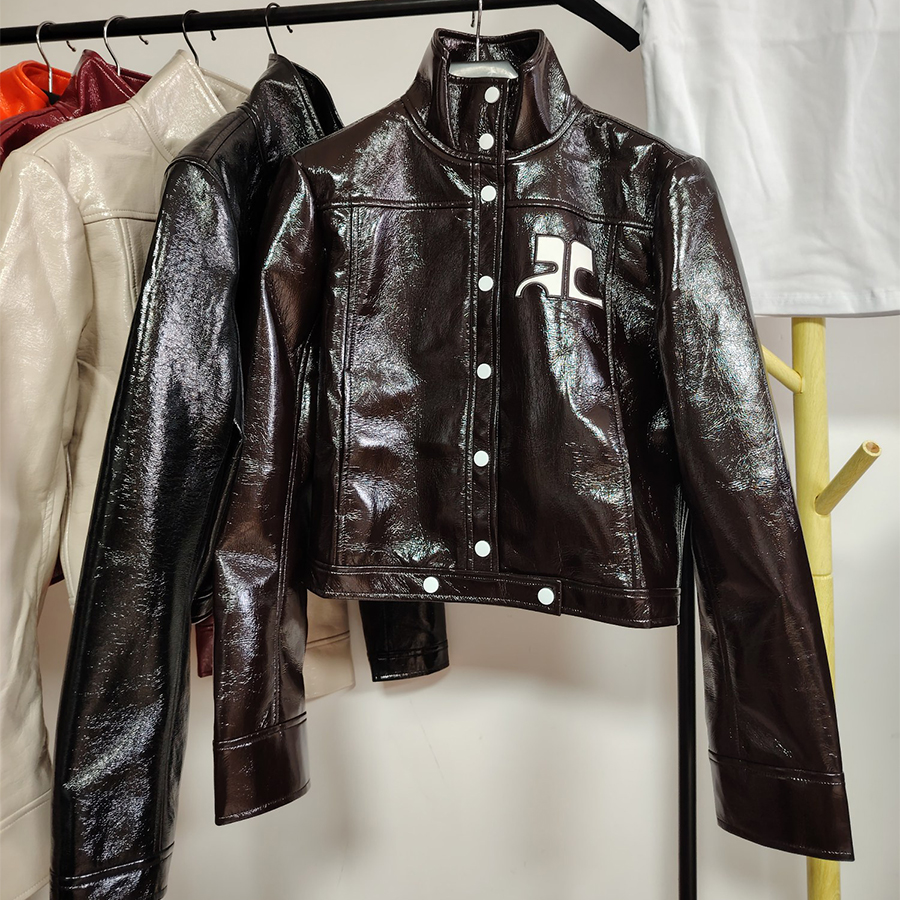 Womens Designer Leather Jacket Womens Gloss Pelle Leather Jacket Fur Coat Vinyl Group Motorcycle Jackets Windbreaker Black Red Paint Finish Wax Jacket Plein S-XL