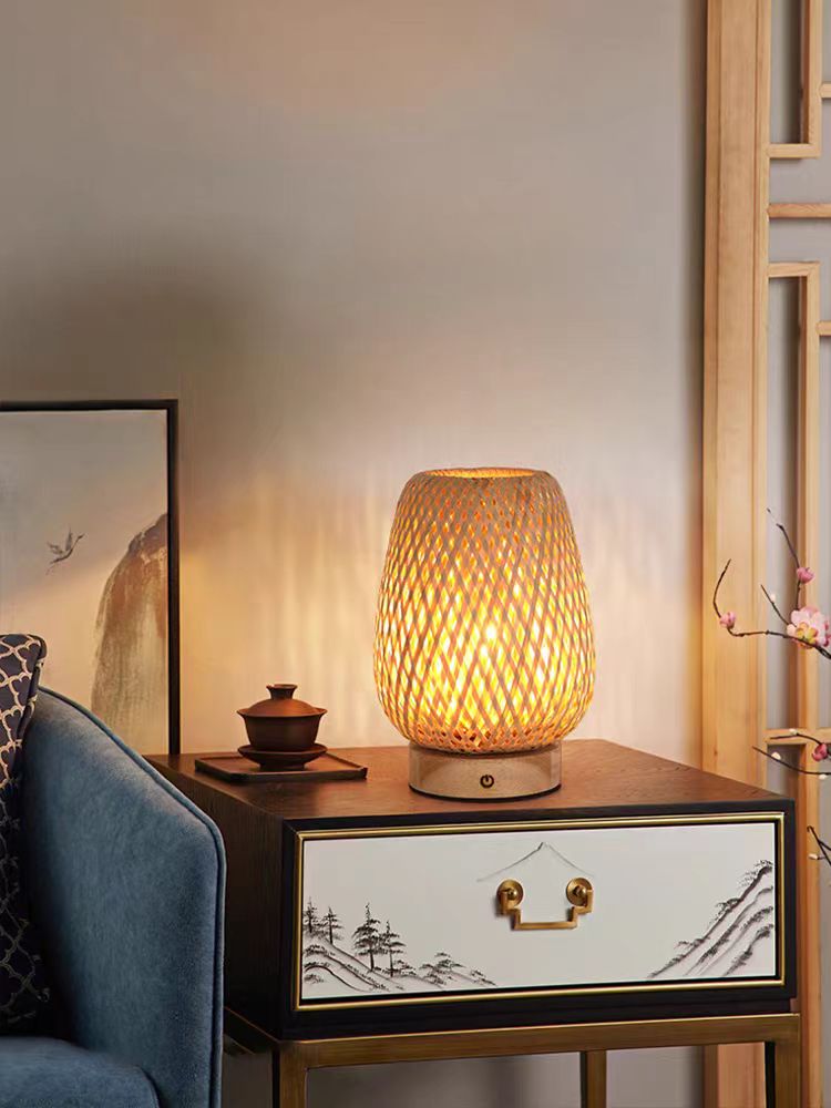 Vintage Bamboo handicraft Table Lamps Handmade bedroom bedside desk lights living room decor warm bamboo wood lamp