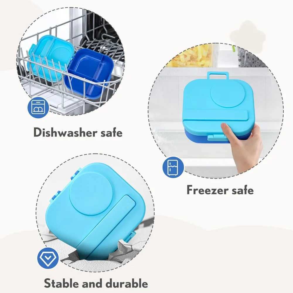 Kids Bento Lunch Box with 12oz Soup Thermos 4 Compartments Leak-Proof Container Set with Spoon Sauce JarM251121