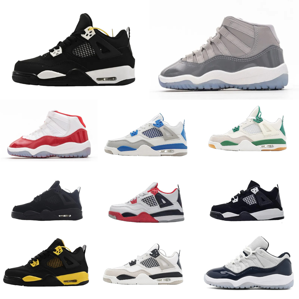 Trainers 4 J4 J11 Kids Basketball Shoes Designer Boy Girl 11 11s 4S Military Black Cat Pure White Cement RetroES Outdoor Shoe COOL GREY Cherry Sports Thunder Sneakers