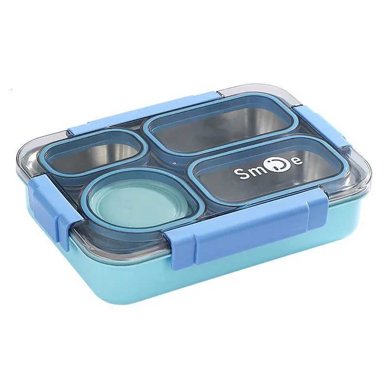 Stainless Steel 4 Divided Compartments Bento Lunch Box Kids Insulated Lunch Box for School Office Kitchen Food Storage ContainerM251121