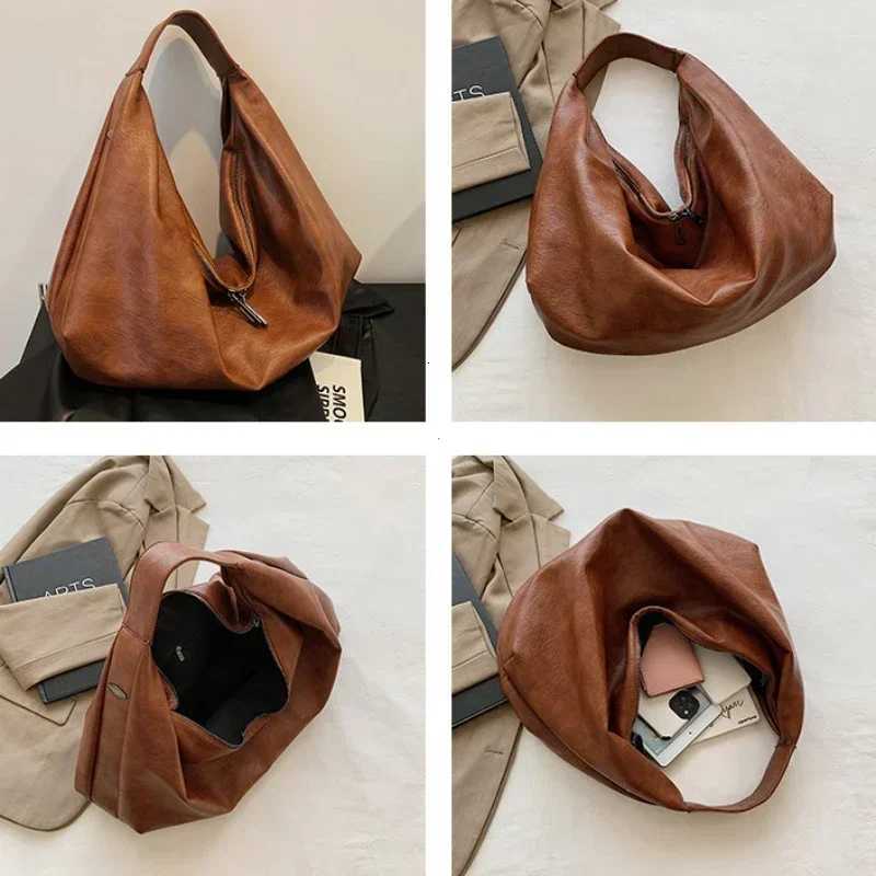 Big Black Shoulder Bags for Women Large Hobo Shopper Bag Solid Color Quality Soft Leather Crossbody Handbag Lady Travel Tote BagT251121