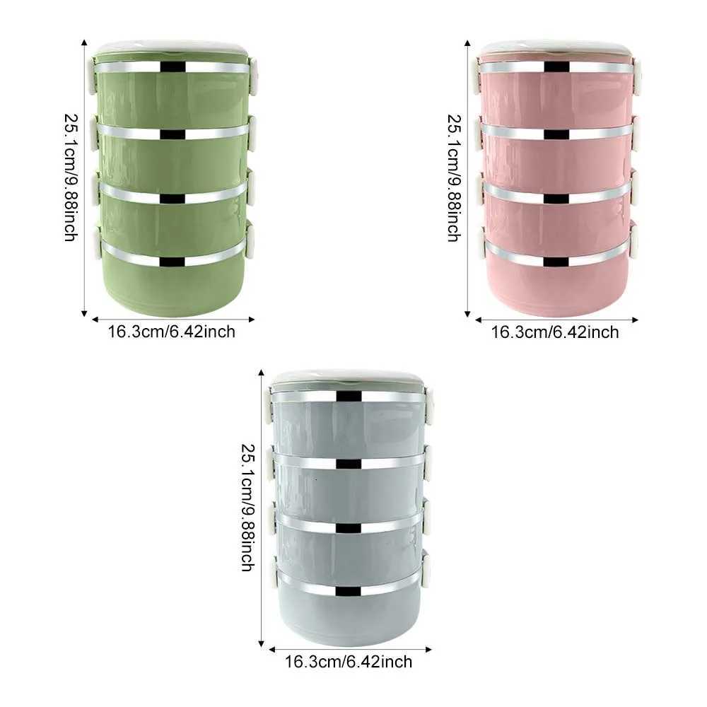 4 Separate Stackable Insulated Lunch Box Round Shape Thermos Food Containers Stainless Steel Inner Food Thermal Box Keep HotM251121