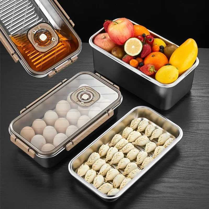 304 Stainless Steel Fresh-keeping Box Dumpling Egg Storage Box Refrigerator Quick Frozen Sealed Food Containers Kichen OrganizerM251121