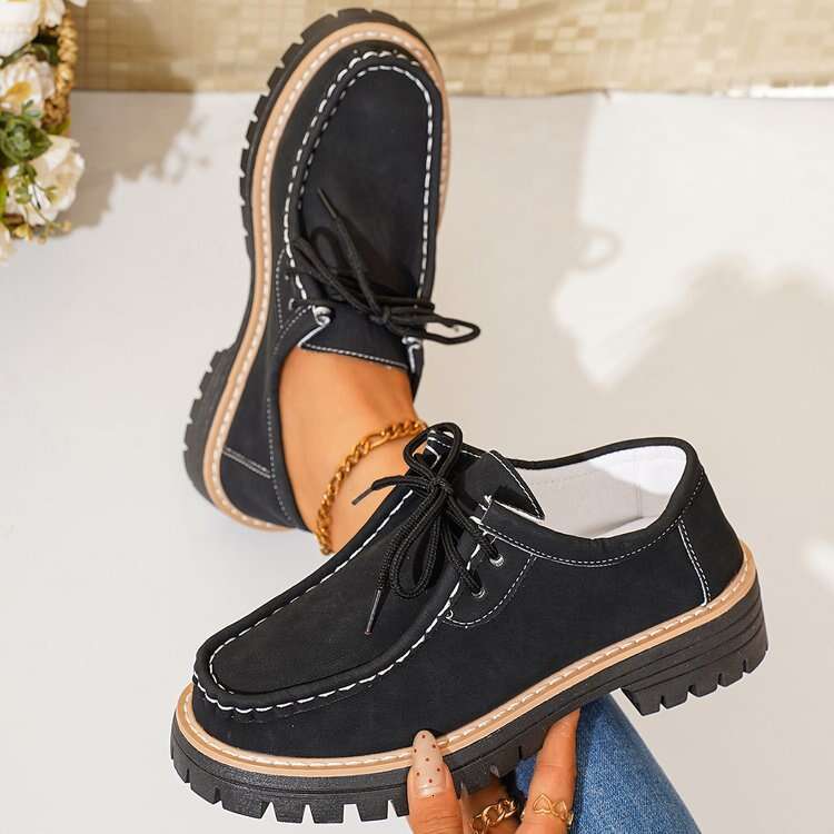 Large Size Platform Heel Cross Strap Casual 2025 Autumn New Round Toe Outdoor Women's Shoes