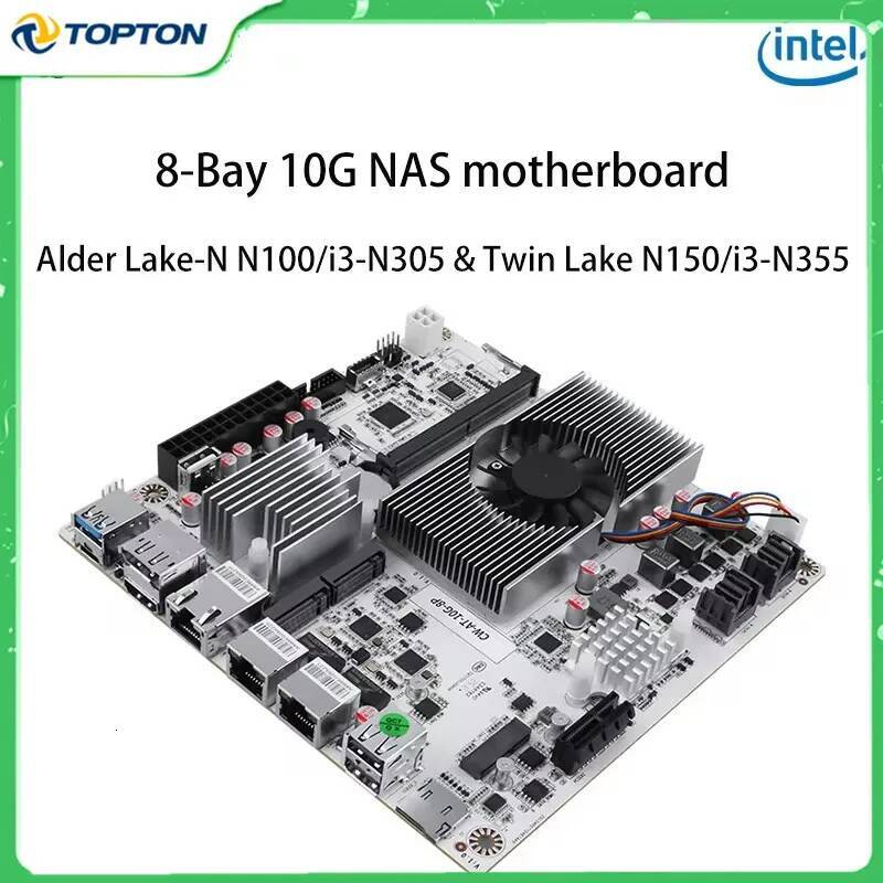 8-Bay 10G NAS Motherboard Intel N150 N100 i3-N305 110G 225G LANs 2NVMe 2SFF-8643 to 8SATA Firewall Mainboard PCIex1 Type-C