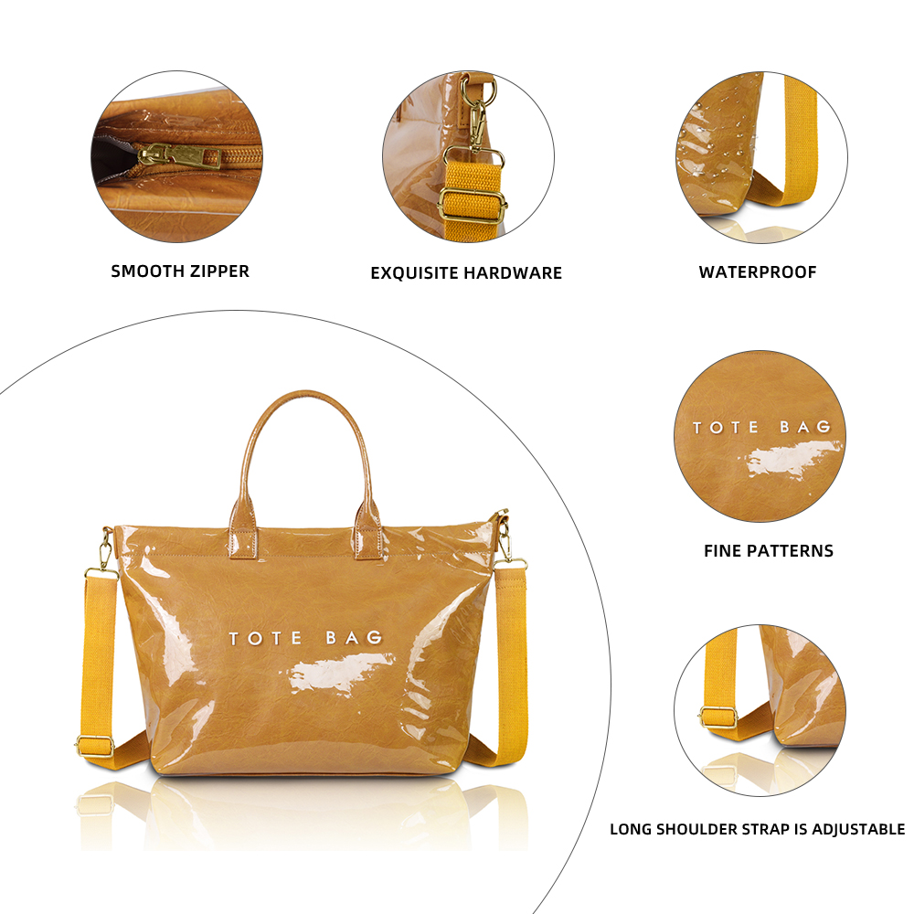 Women's PVC Tote Large Capacity Letter Print Kraft Paper Clear Plastic Shoulder Bag Waterproof Travel Handbag