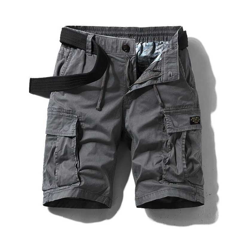 Summer mens cotton multi pocket cargo shorts running loose pants mens casual tool shorts high-quality mens shorts without straps W250421