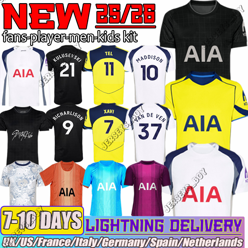 25 26 Tottenham Jersey MADDISON TEL KULUSEVSKI RICHARLISON XAVI Soccer Jerseys BISSOUMA JOHNSON VAN DE VEN KUDUS Long Sleeve Goalkeeper Football Shirt Mens Kit Kids